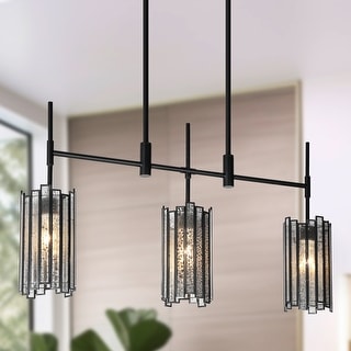 Tifany Modern Black 3-Light Chandelier Colored Glass Pendant for Kitchen Island Dining Room - L 30" x W 4.3" x H 17.3"