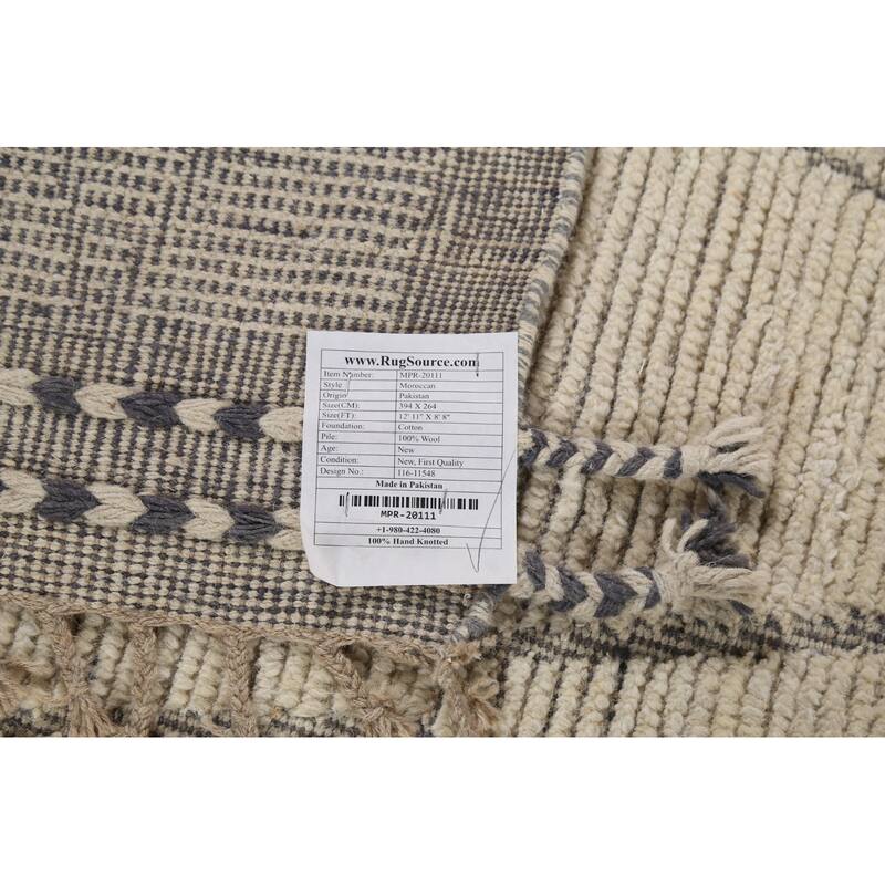All-Over Trellis Ivory Moroccan Rug Hand-Knotted Wool Carpet - 8'8"x 12'11"
