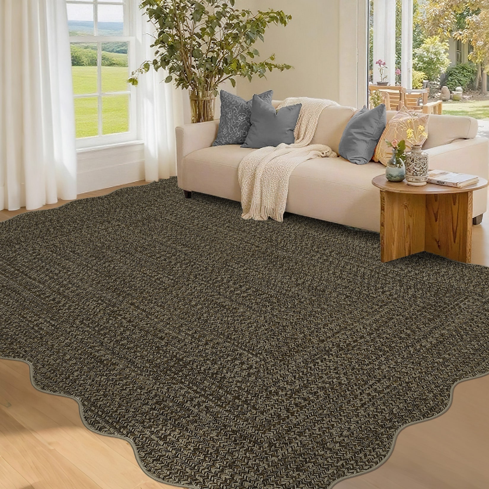 Garvee Scalloped Braided Printed Area Rug