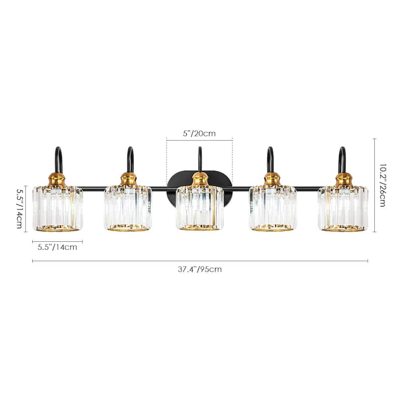 5-light Vintage Luxury Modern Dimmable Linear Crystal Bathroom Vanity Light Wall Light