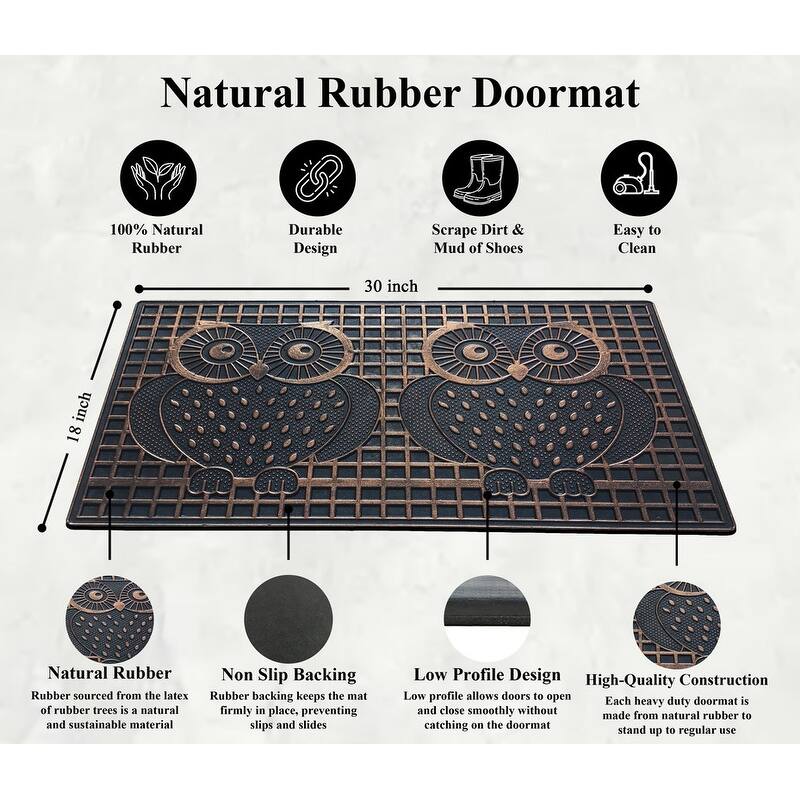 A1HC Rubber Pin 'Twin Owls' Doormat 18"X30",Fun Designed Floor Door Mats