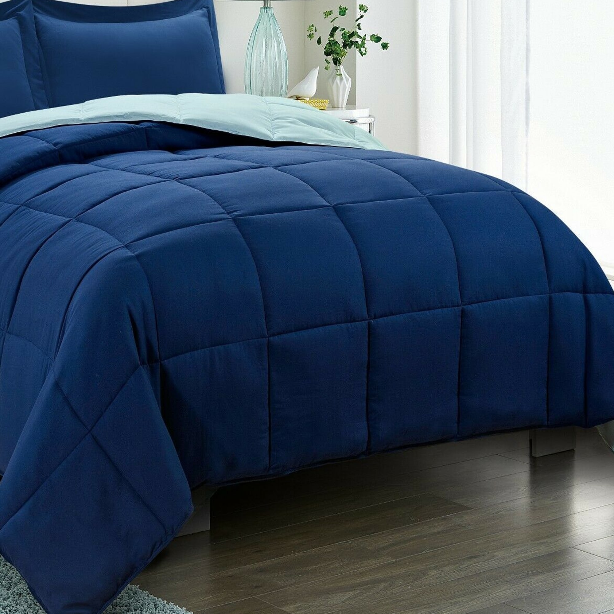 Down Alternative Comforter Set PCS with Shams Twin Navy Bed
