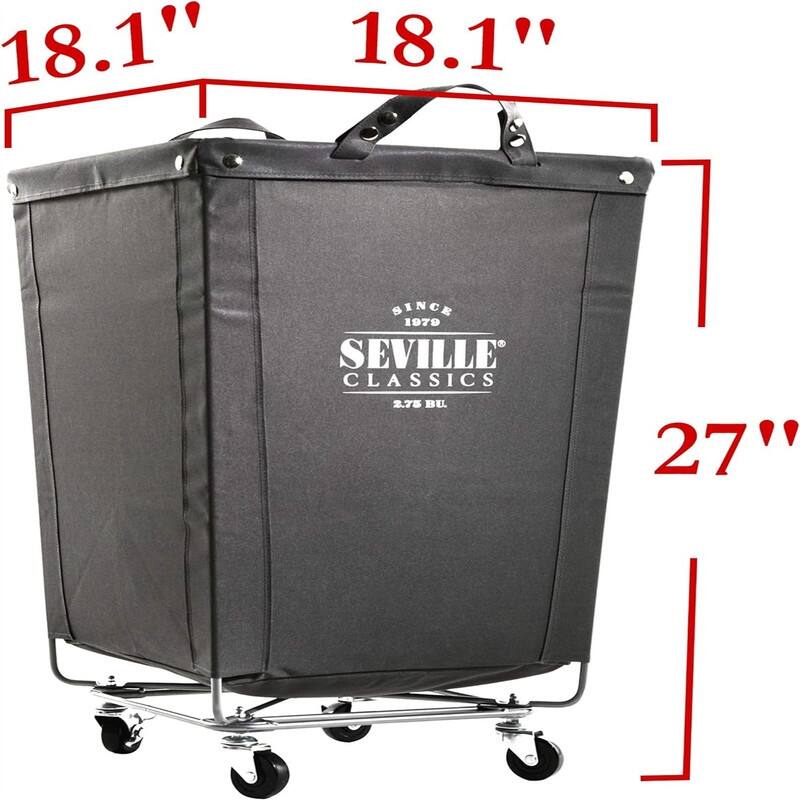 Large Commercial Heavy Duty Rolling Steel Frame Laundry Hamper Canvas - 18.1"L x 18.1"W x 27"H