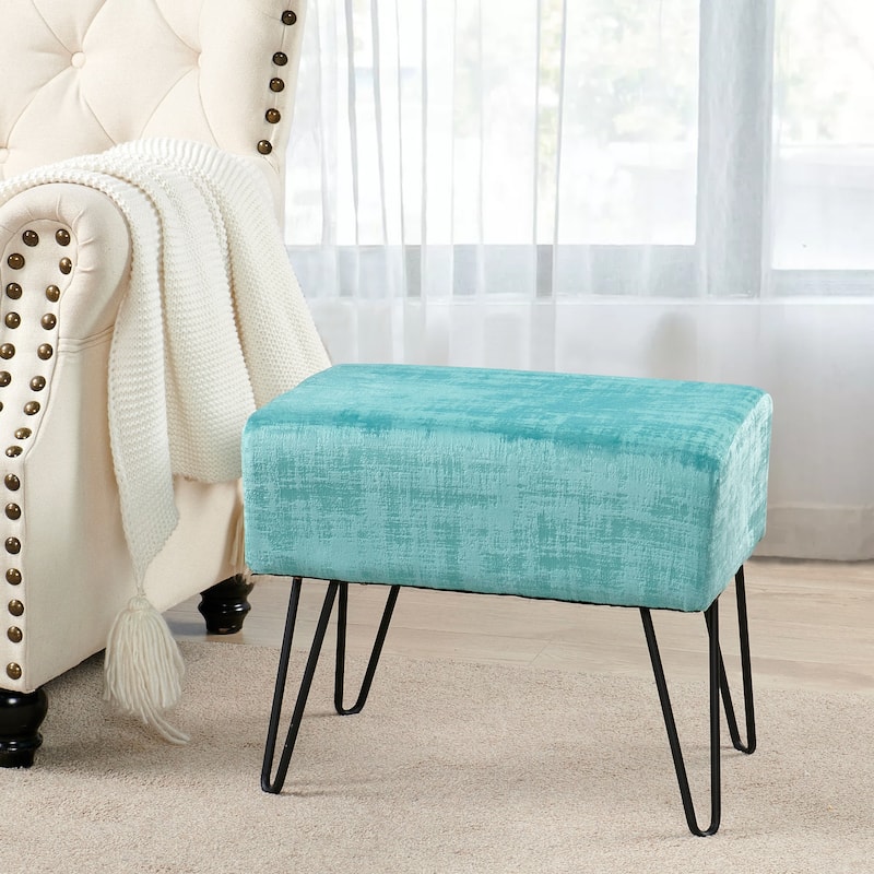 Textured Velvet Ottoman - 19" x 13" x 17" H - North Sea