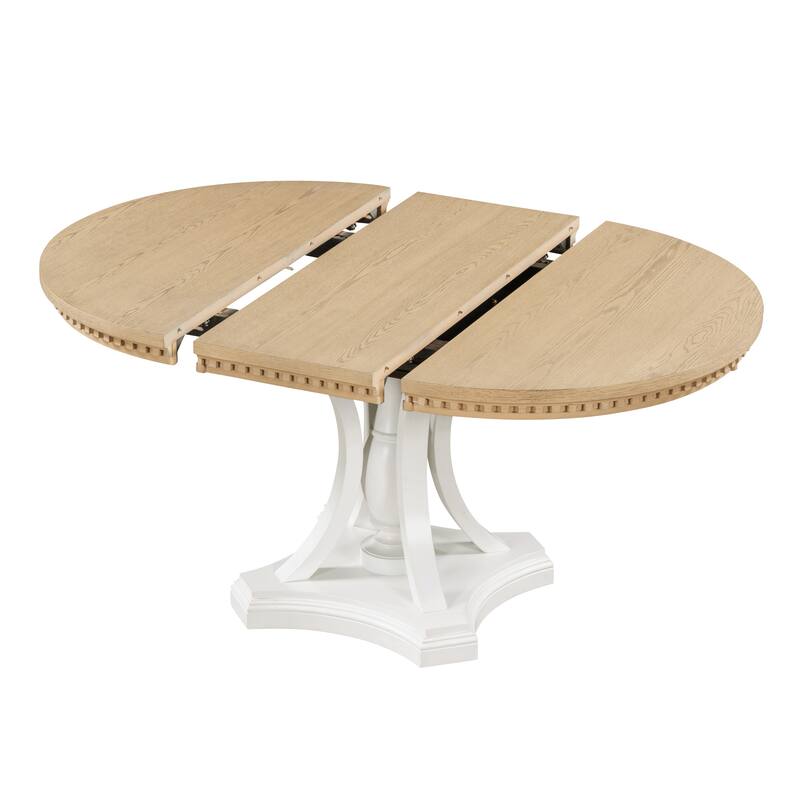 Retro 5-piece Dining Set Extendable Round Table and 4 Chairs