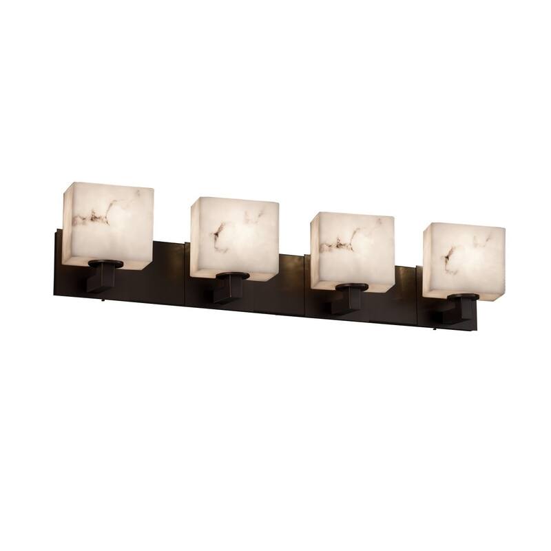 Justice Design LumenAria Modular 4-light Dark Bronze Bath Bar, Faux Alabaster Rectangle Shade - Dark Bronze, Faux Alabaster