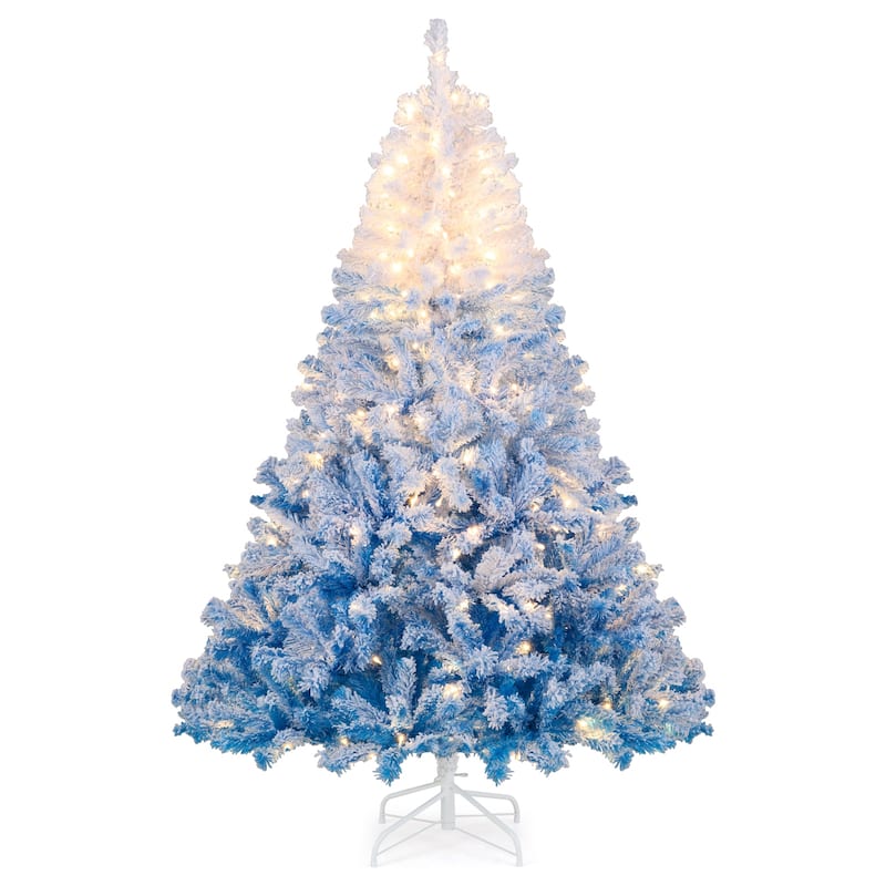 Costway 5/6/7/8 FT Artificial Christmas Tree with 180/250/350/470 Warm - See Details - 6 FT-Blue+White - 6 Foot