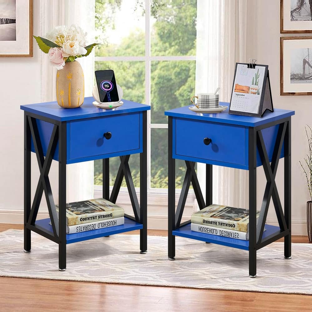 Javlergo Set of 2 Nightstand with 1 Drawer and Storage Shelf End Table Bedside Table for Bedroom Living room Office