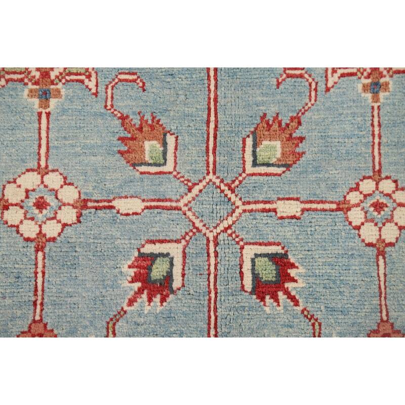 Light Blue Geometric Kazak Oriental Accent Rug Handmade Wool Carpet - 3'10" x 6'5"