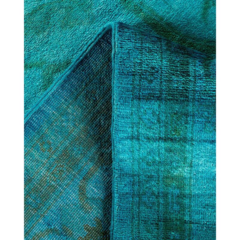 Overton Hand Knotted Wool Vintage Inspired Modern Contemporary Overdyed Blue Area Rug - 8' 1" x 10' 3"
