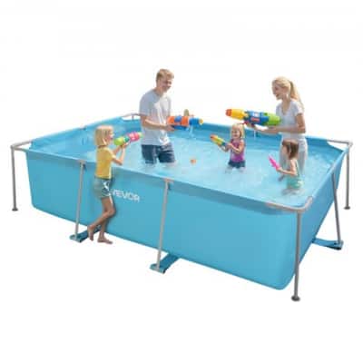 Blue PVC Steel Frame Rectangular Above Ground Swimming Pool with Drain - 118.11 x 78.74 x 30 in