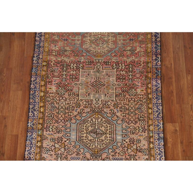 Vegetable Dye Handmade Gharajeh Persian Vintage Runner Rug - 3'3"x 7'4"