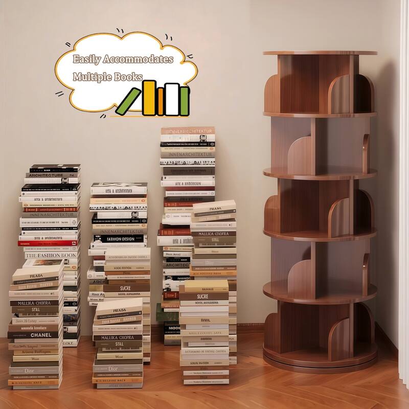 5 Tier Rotating Bookshelf, 360°Display Round Spinning Bookshelf, Space-Saving, Small Space Rotating Bookshelf Tower