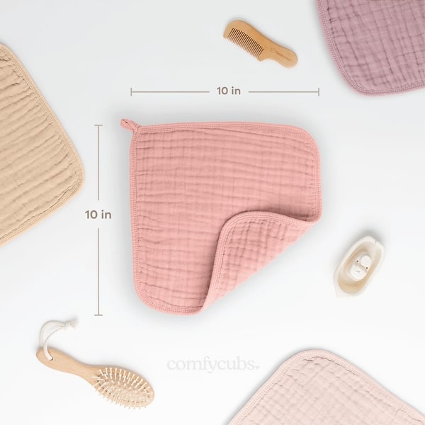 dimension image slide 2 of 18, Muslin Baby Washcloths, Soft 10"x10" Cotton by Comfy Cubs
