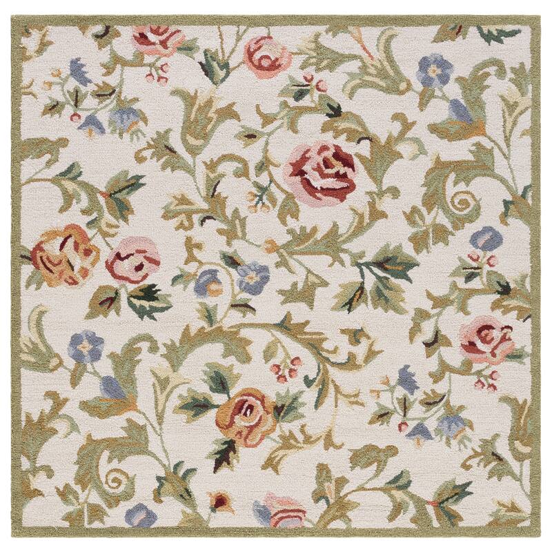 SAFAVIEH Handmade Chelsea Ageet French Country Floral Wool Rug - 4' Square - Ivory