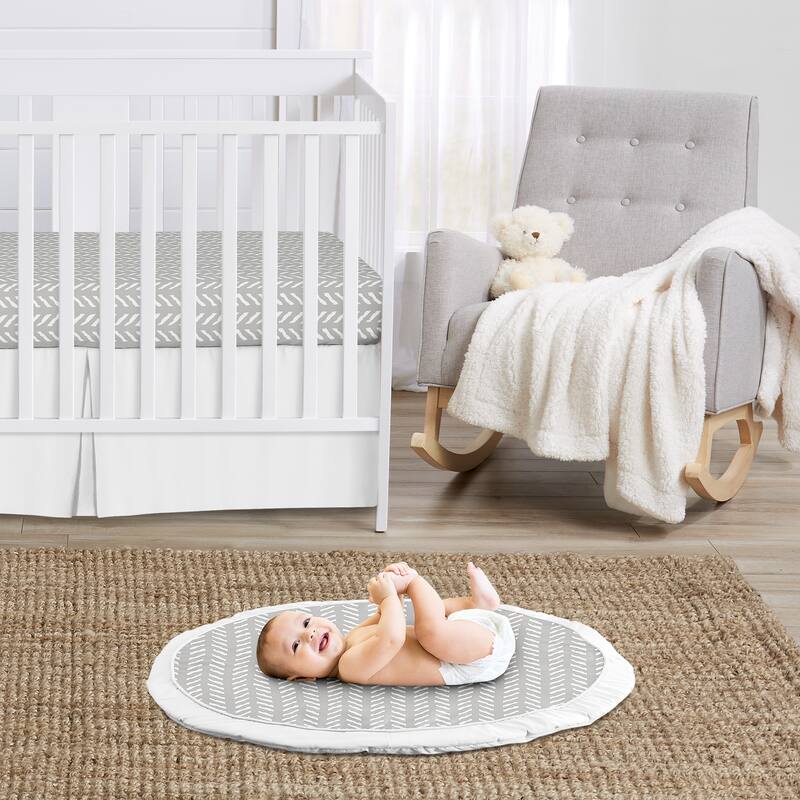 Grey Boho Arrow Boy or Girl Baby Tummy Time Playmat - Gray and White Herringbone for Woodland Forest Friends Collection