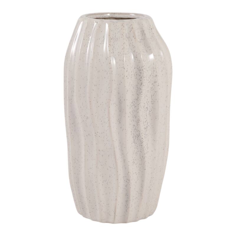 Contemporary Ceramic Sculpted Tall Vase Inspired Design - Ivory