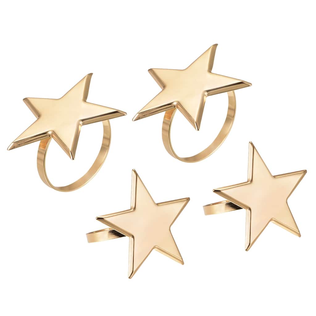 Napkin Rings, 4pcs 40mm Inner Diameter Alloy Star Napkin Buckles, Gold Tone