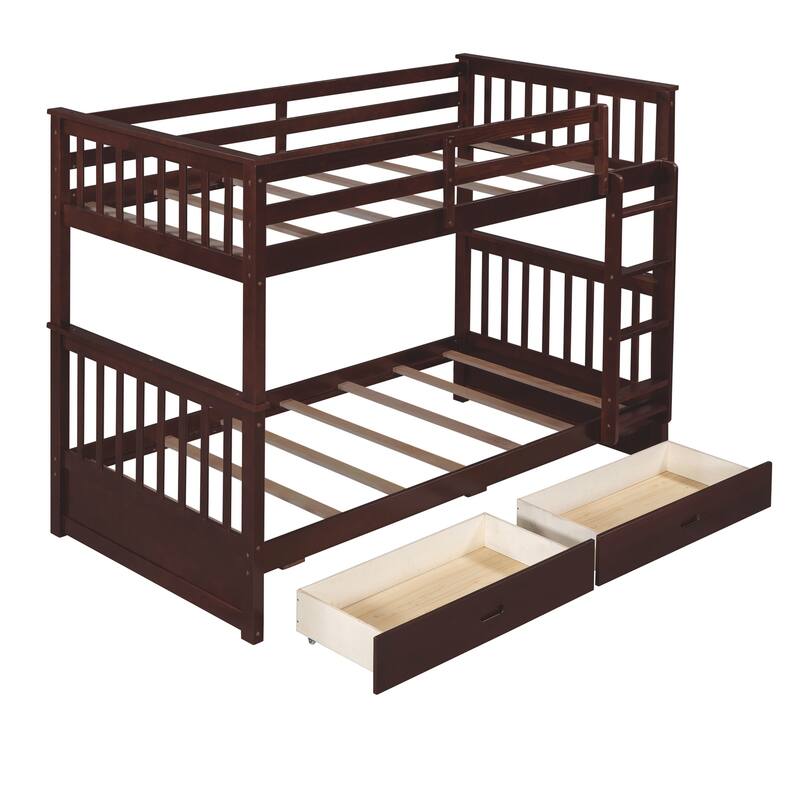 Twin-Over-Twin Bunk Bed with Ladders and Two Storage Drawers