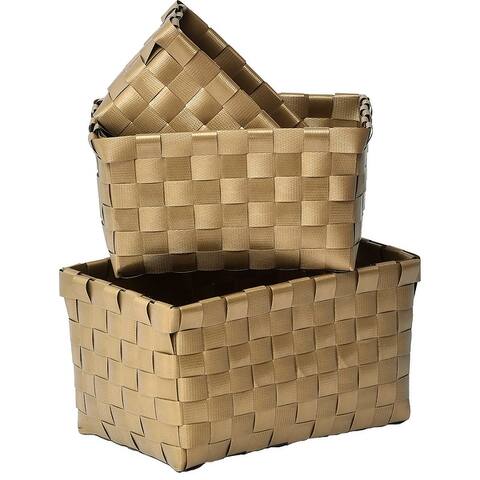 Checkered Woven Strap Storage Baskets (Set of 3) - 7.8 L x 5.3 W x 4.2 H