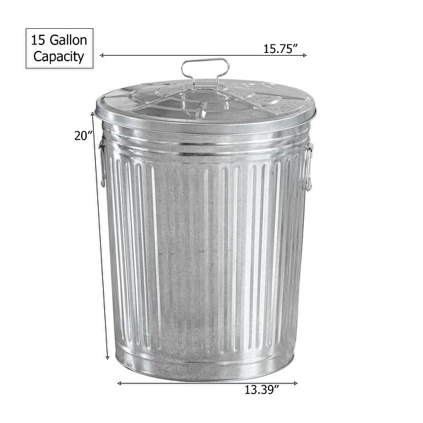 Indoor/Outdoor Galvanized Steel Trash Can with Lid, Round - Bed