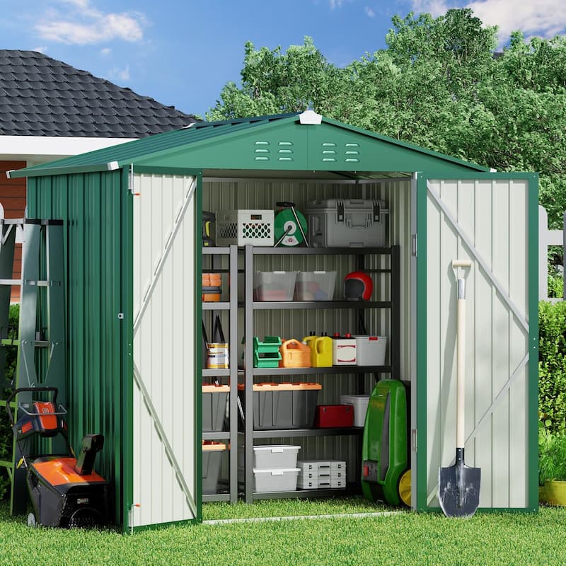 6' x 4' Outdoor Rust- Resistant Metal Garden Ventilated Storage Shed, Backyard Metal Tool Storage with Lockable Double Doors