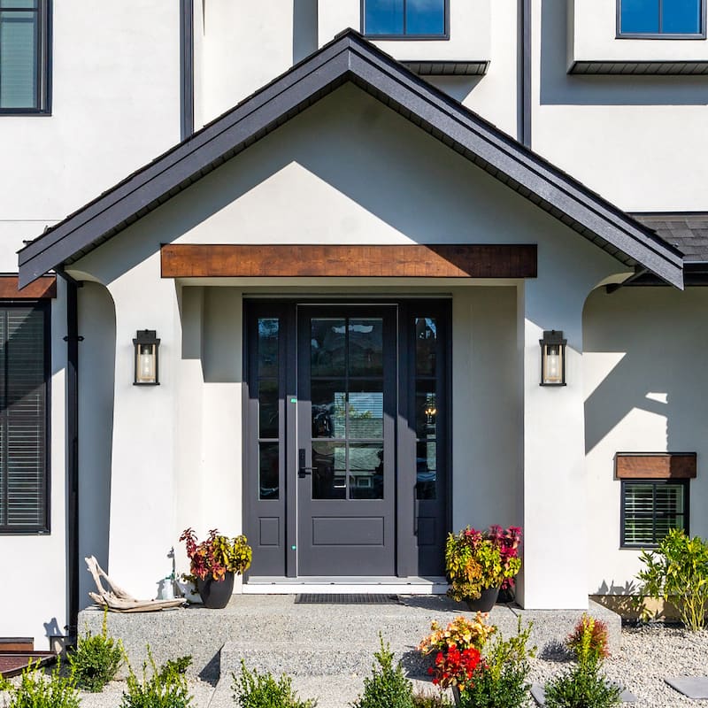 Modern 1-Light Outdoor Wall Sconces Black Gold Lantern Porch Patio Lamps - W 6.3"xD 7.9"xH 13.6"