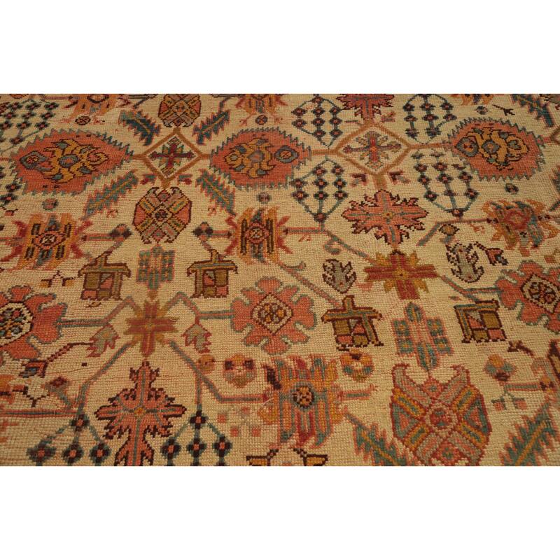 Hand Knotted Oriental 100% Wool Carpet Transitional Geometric Yellow & Gold Oushak Area Rug - 12' 0'' X 10' 9''