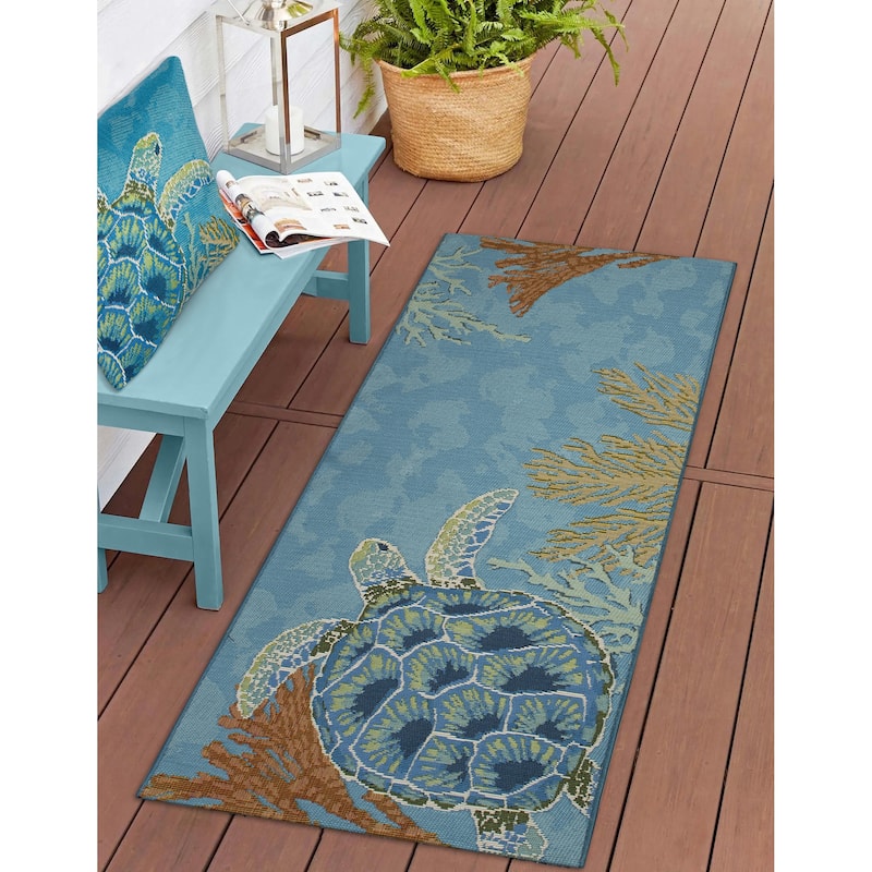 Liora Manne Marina Seaturtle Garden Indoor/Outdoor Pillow