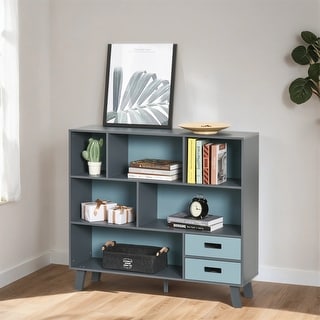 3-Tier Floor Standing Child Bookcase Open Shelves Cabinet with Drawers