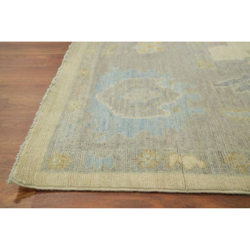 Vegetable Dye Wool Oushak Turkish Area Rug, Floral Geometric Carpet - 13' 4'' X 9' 8''
