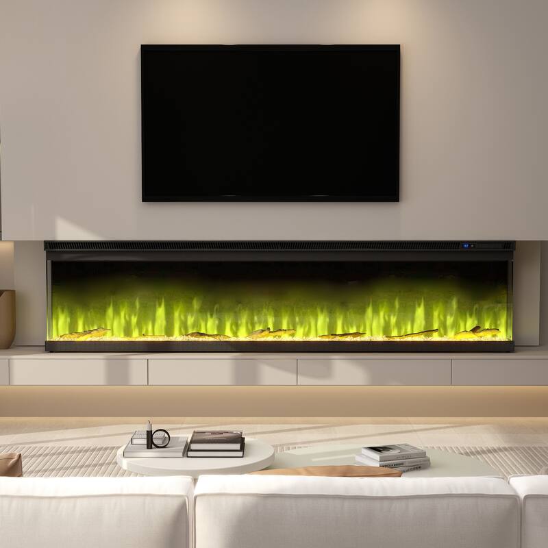 3-Sided Electric Fireplace with 12-Color Flame, Dual Heat Settings 750W/1500W, Smart App & Remote Control – 50/60/70 Inch
