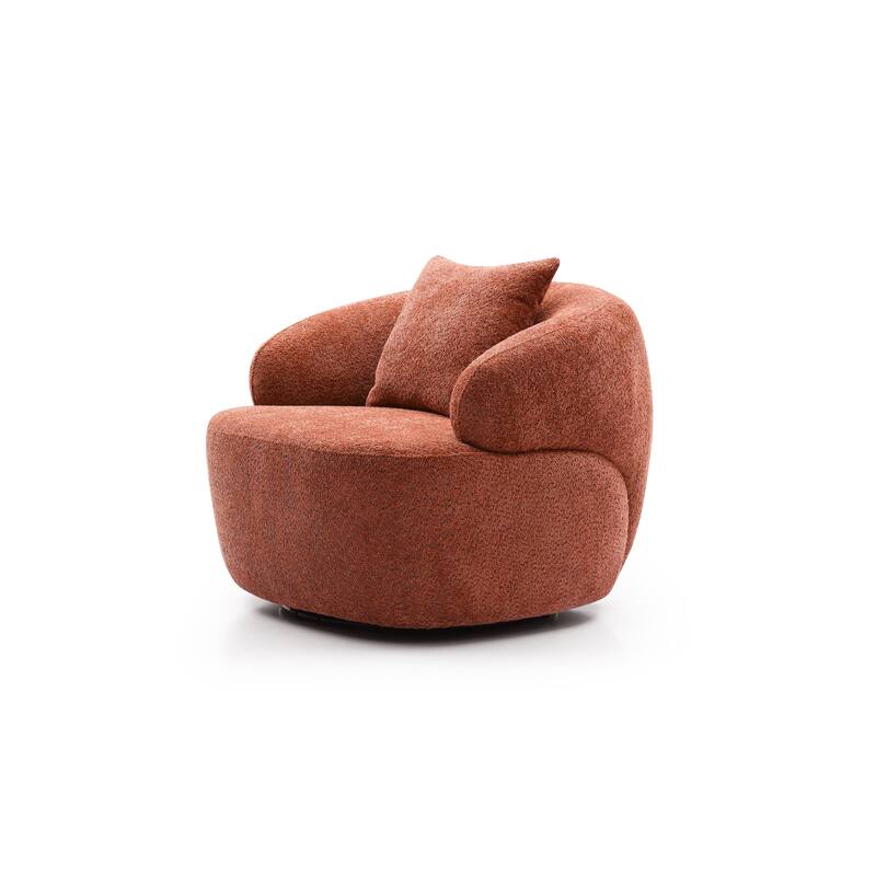 Orange Modern 34.6" Upholstered 360° Swivel Barrel Chair with Solid Wood Frame