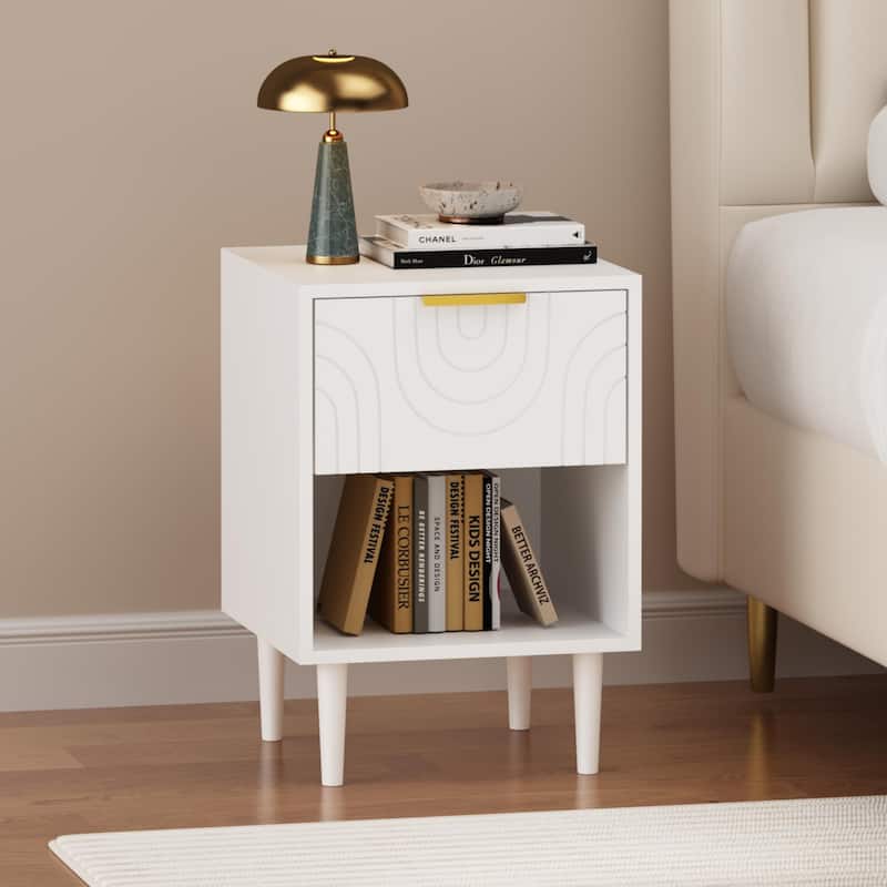 22.83'' H Modern White Nightstand with One Drawer and Open Shelf, Gold - Accented Handle, Ideal for Bedroom Decor