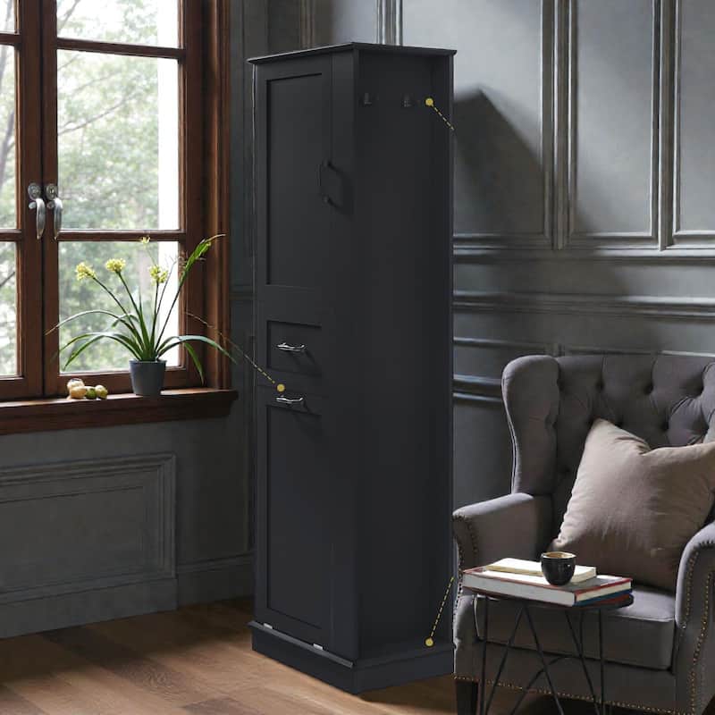 Modern Tall Bathroom Storage Cabinet with Tilt Out Laundry Compartment, Adjustable Shelves, Soft Close Doors