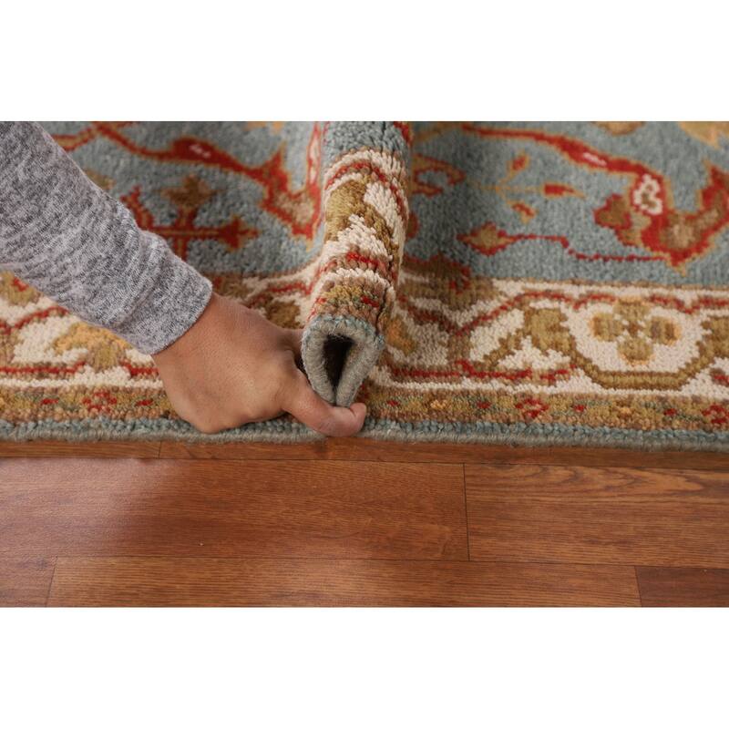 Light Blue Floral Oushak Indian Runner Rug Handmade Wool Carpet - 2'6"x 9'6"