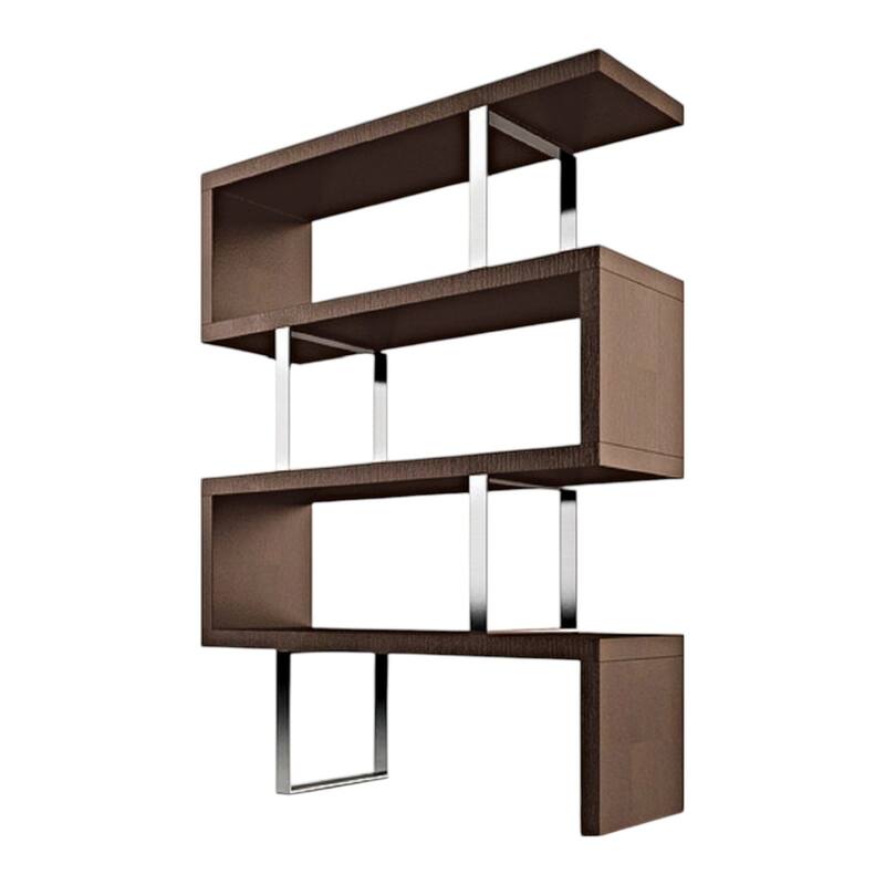 HomeRoots 67" Brown And Silver Metal and Wood Three Tier Etagere Bookcase