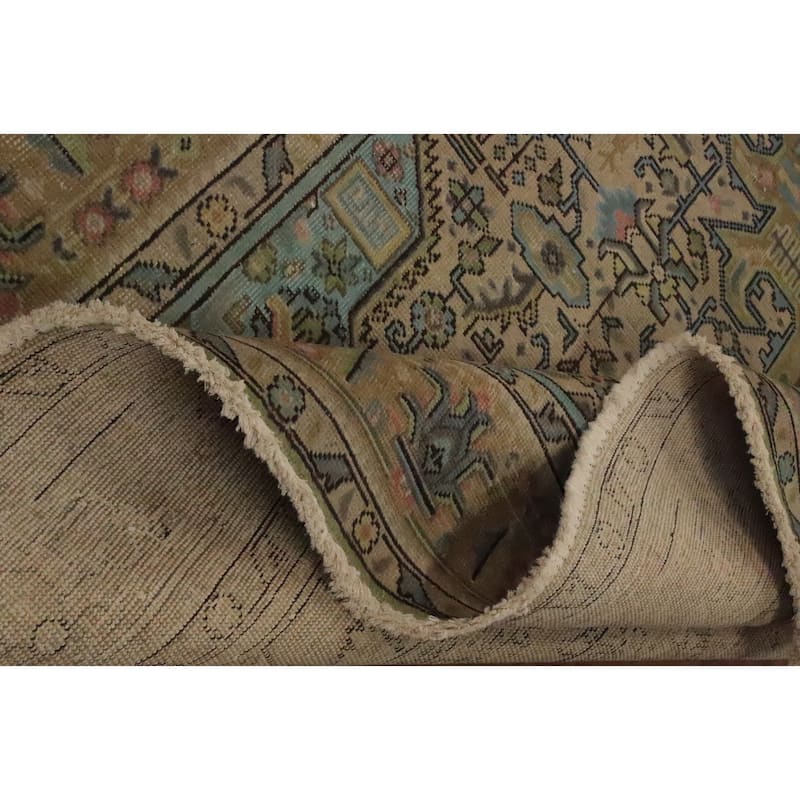 Hand Knotted Oriental 100% Wool Carpet Traditional Medallion Beige & Ivories Tabriz Area Rug - 9' 4'' X 6' 5''