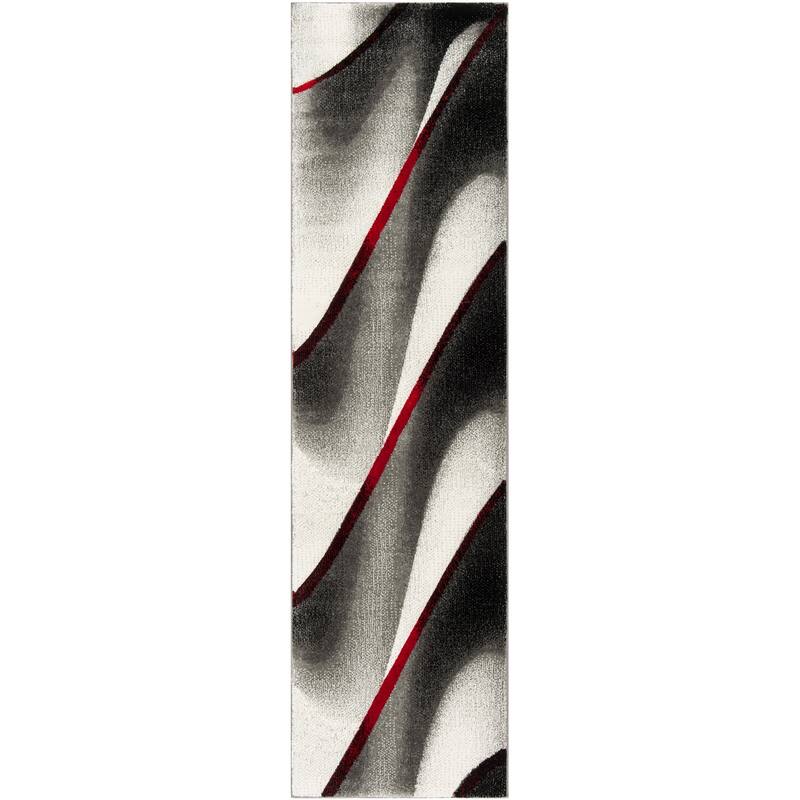 SAFAVIEH Hollywood Jocelyne Mid-Century Modern Abstract Rug - 2'3" x 14' Runner - Grey/Red