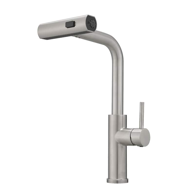 Single Handle Stainless Steel Pull-out Kitchen Faucet with Wide Spray