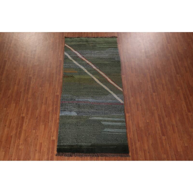 Green Gabbeh Persian Area Rug Handmade Wool Carpet - 4'7"x 10'0"