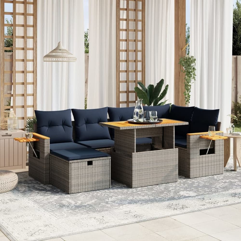 vidaXL Patio Sofa Set with Cushions Outdoor Furniture 7 Piece Poly Rattan - 21.7 x 24.4 x 27.2