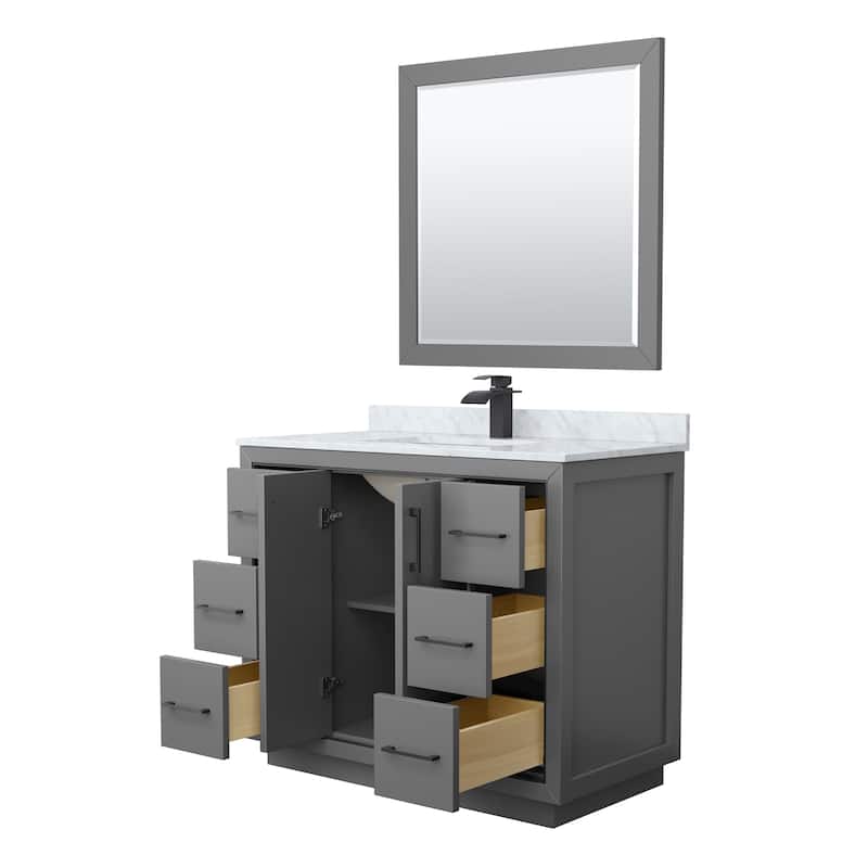 Icon Single Vanity Set, White Carrara Marble Top, 34-Inch Mirror