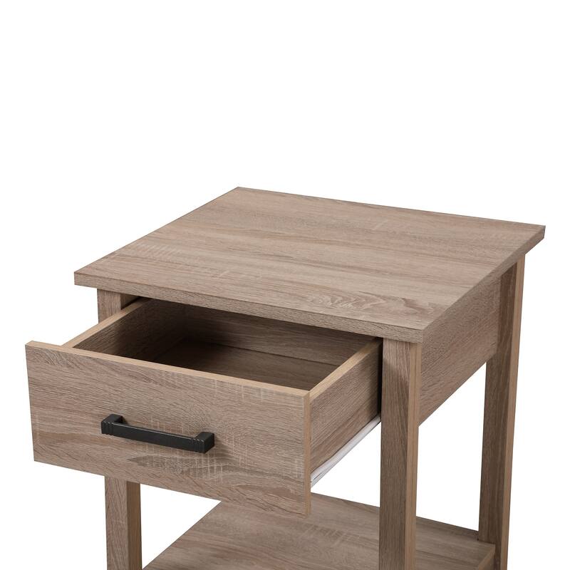Wooden Nightstand with Pull Drawer and Storage Shelf - 24" - Brown