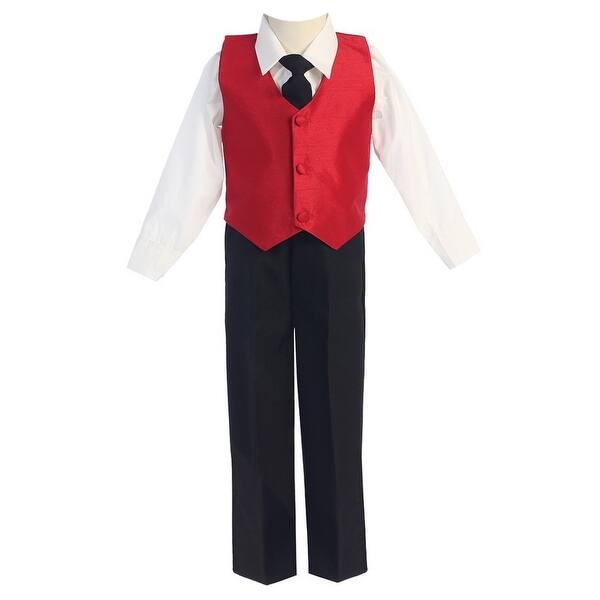 Shop Baby Boys Red Poly Silk Vest Tie 4 Pcs Special Occasion Set 6