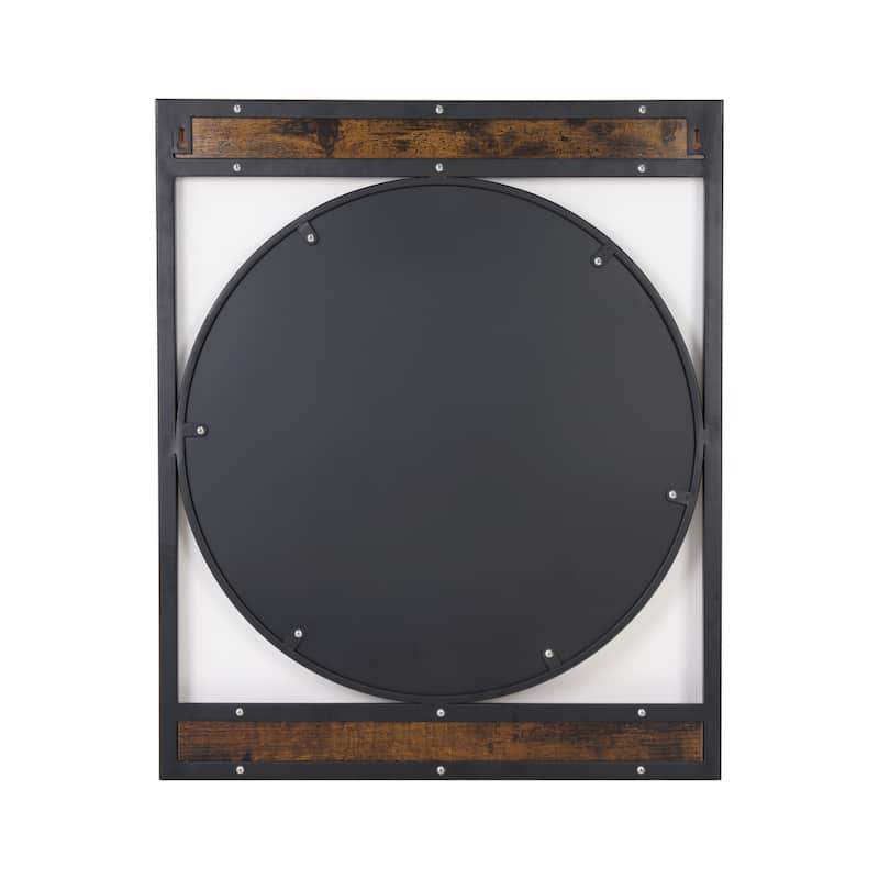 Industrial Metal Wood Frame Wall Mirror