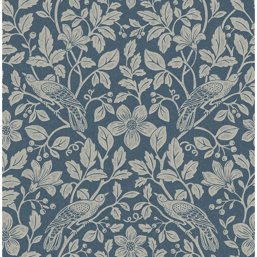 Marlow Dark Blue Bird Vine Wallpaper