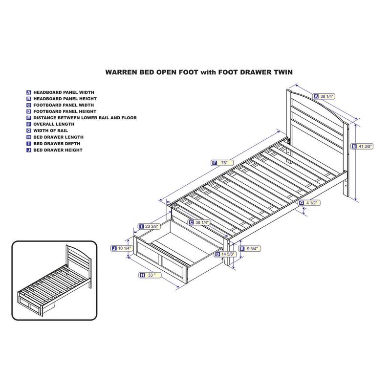 Twin Bed with Storage Drawer - Grey Platform Bed Frame - Modern Design