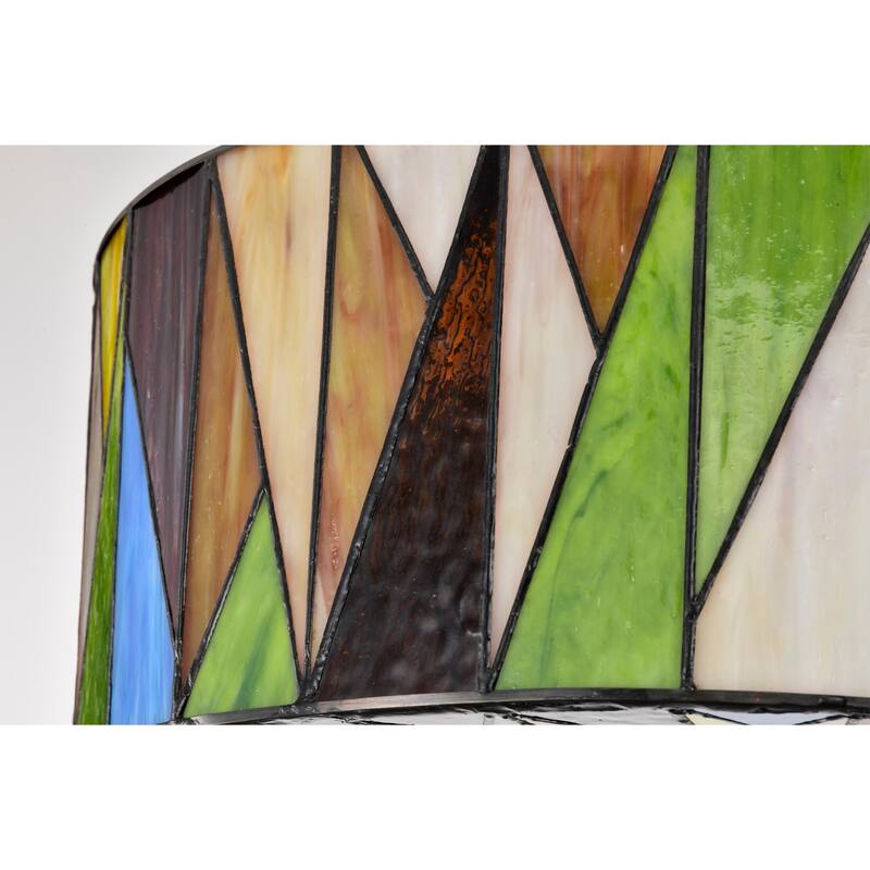 Svenja Black Lighted Ceiling Fan with Multi-Colored Earth Tones Tiffany Style Glass Shade Fandelier with Remote - MultiColored