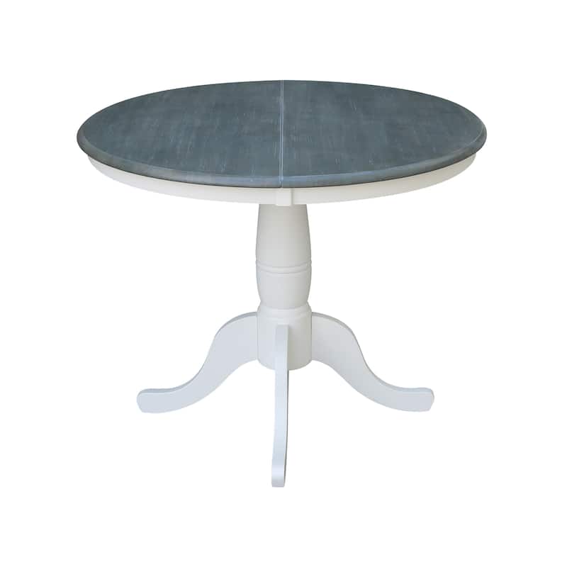 36" Round Top Pedestal Table With 12" Leaf - White/Heather Gray - N/A